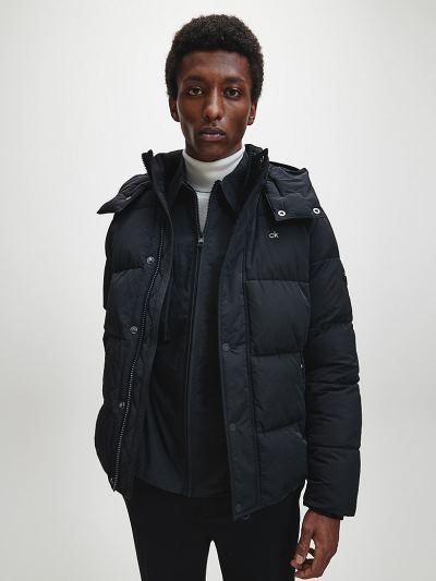 Calvin Klein Ruhák HU862043 | Calvin Klein Crinkle Nylon Hooded Férfi Pufi Dzseki Fekete